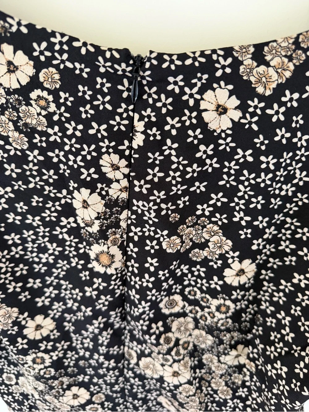 Astr Black Floral Puff Sleeve Blouse with Cream Blossoms